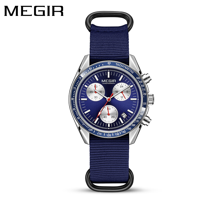 MEGIR 2247 Men's Luxury Quartz Watch Canvas Weaving Strap Chronograph Calendar Life Waterproof Leisure Fashion Men's Watch Gift