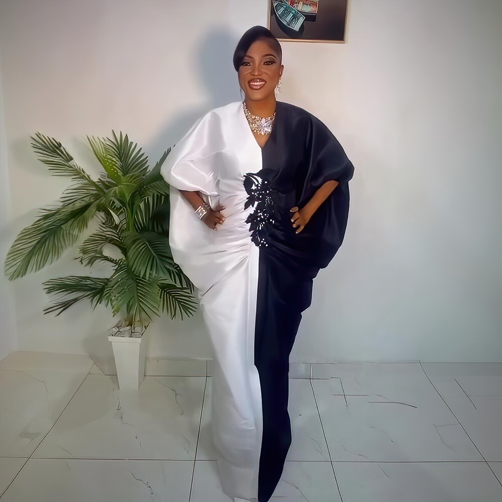 Fashion boubou africain femme Color blocking african dress Embroidery decoration africa clothing