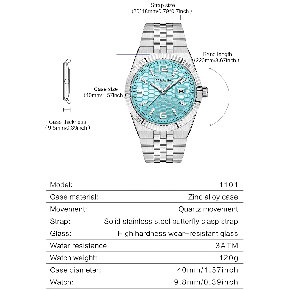 MEGIR New Men Watches Luxury Top Brand Business Waterproof Quartz Watch for Man Stainless Steel Luminous Male Date Wristwatch