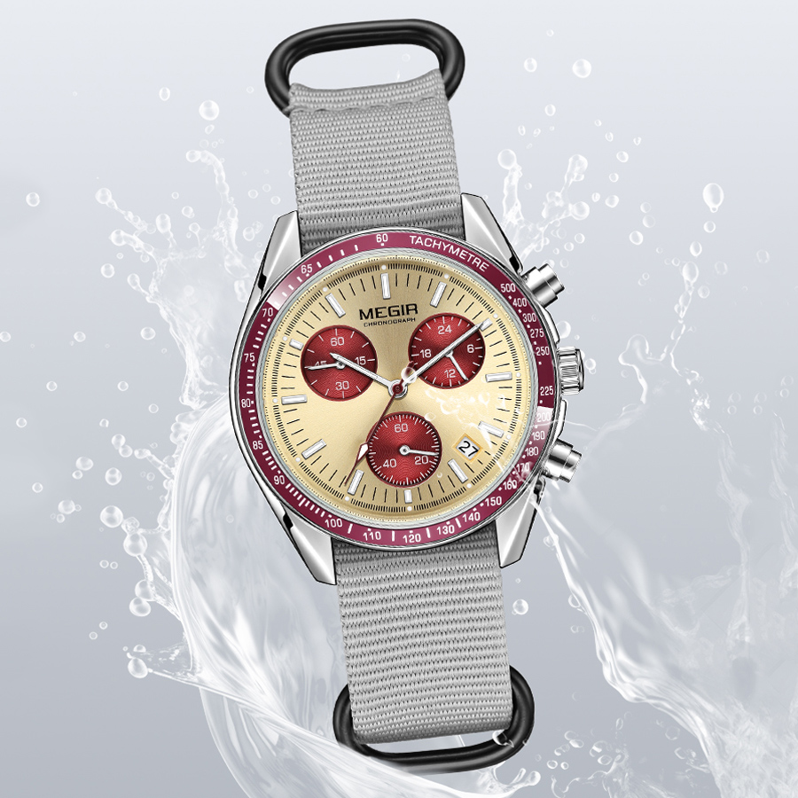 MEGIR New Luxury Men's Watches Canvas Weaving Strap Sport Automatic Chronograph Quartz Waterproof Wristwatch for Male 2247