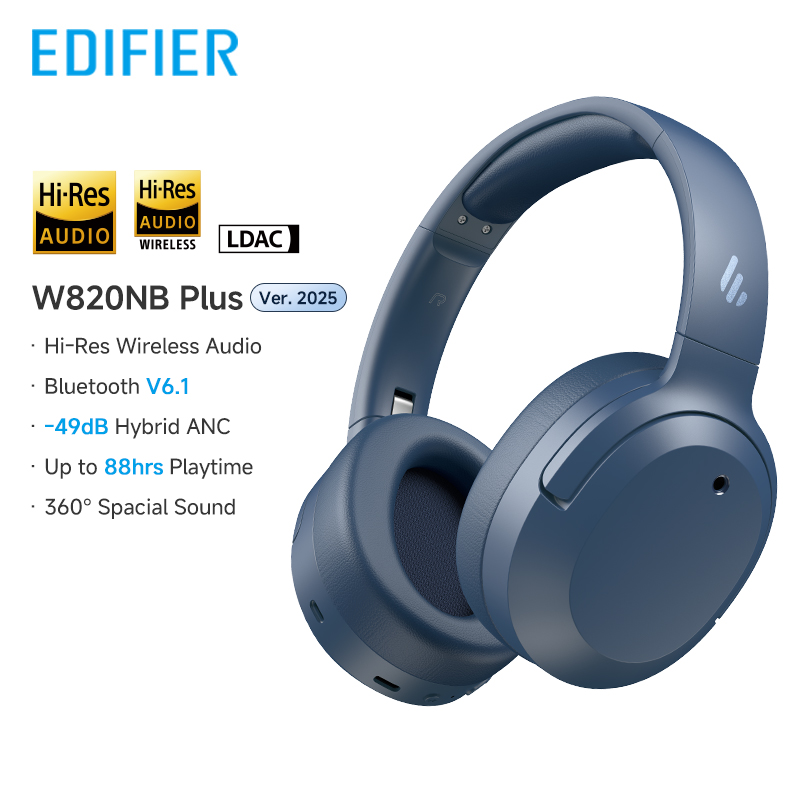 Edifier W820NB Plus(2025 Ver.) ANC Wireless Headphone Bluetooth 6.1 Over-ear Headset -49dB Noise Canelling Earphone Hi-Res Audio