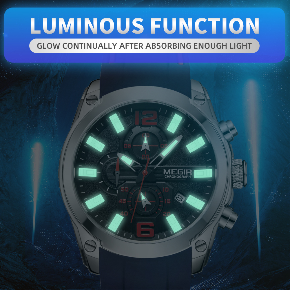 MEGIR Men's Sport Watch Silicone Strap Chronograph Quartz Military Waterproof Wristwatches Relogio Masculino Man Clock 2063