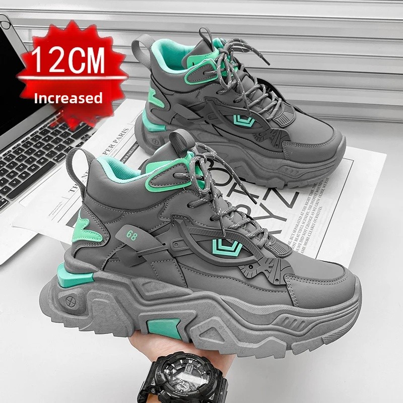 Men's High Top Dad Shoes with Thick Sole And Hidden Height 12cm Increase 10 Casual Sports Shoes for Adults Summer Synthetic
