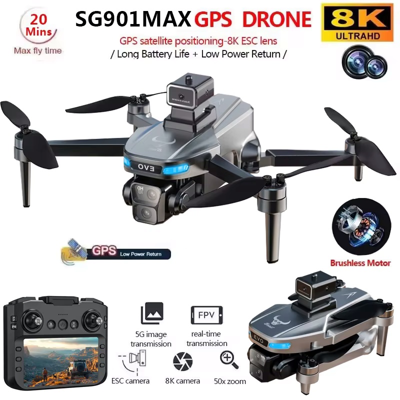 SG901MAX GPS Drone 8K Professional HD Dual Camera With Screen 5G WIFI 360°Obstacle Avoidance Brushless Foldable Quadcopter Drone