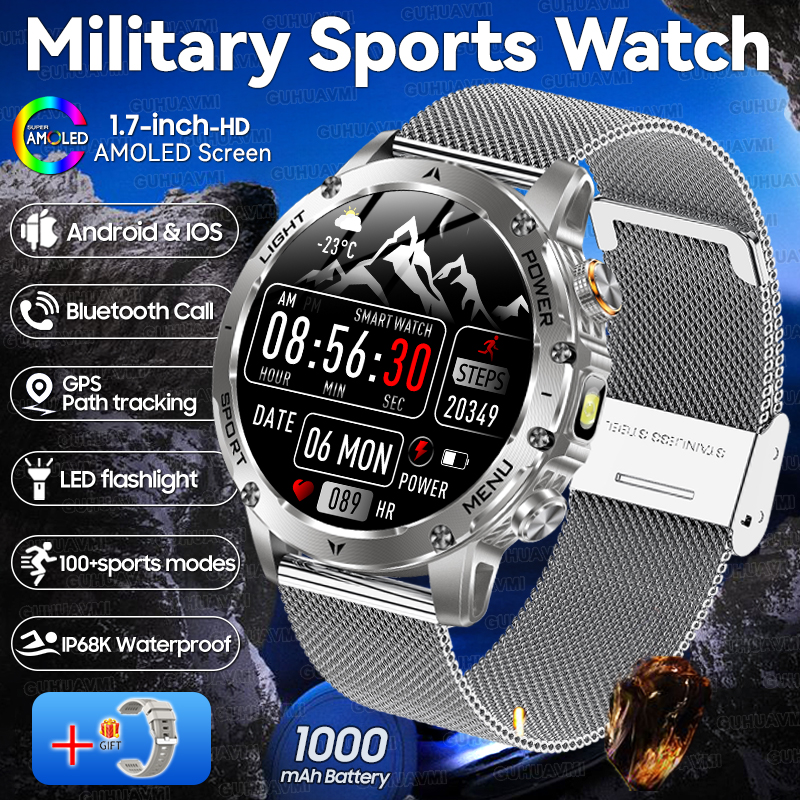 2025 New T-Rex 3 Military Grade 1000mAh Battery Smart Watch 5ATM Waterproof HD AMOLED LED Flashlight Call Men Sports Smartwatch