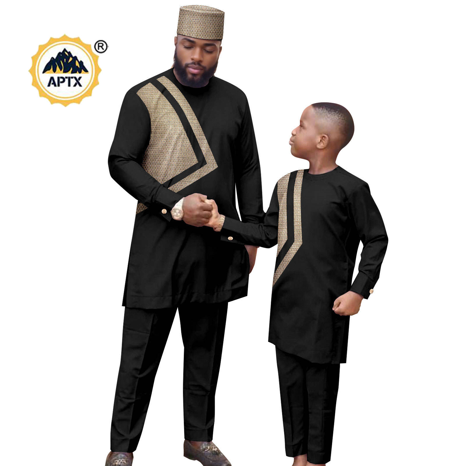 African Clothes for Family Dashiki Men Outfits Hat Top Shirt and Pant Sets Bazin Riche Father and Son Children Outwear 24F024