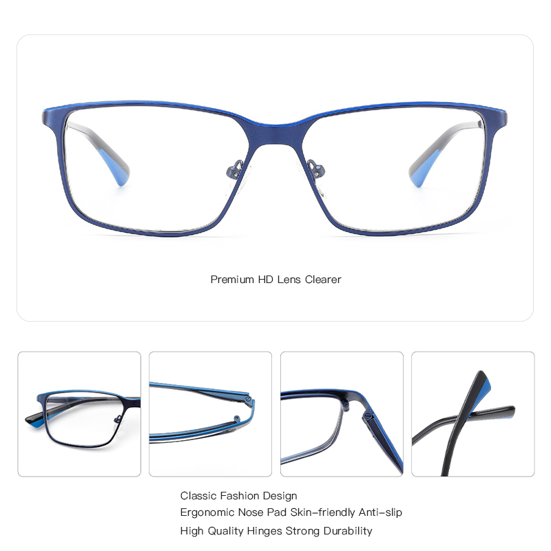 BLUEMOKY Metal Eyebrow Prescription Glasses for Men Stylish Square Photochromic Optical Eyeglasses Progressive Eyewear