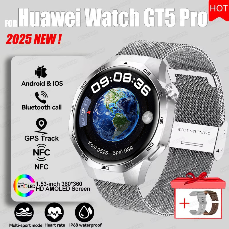 2025 For HUAWEI GT5 Pro GPS Track Smart Watch Men 360*360 AMOLED Screen NFC BT Call Waterproof Health Monitor Man Smartwatches