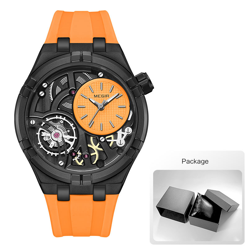 MEGIR Military Sport Quartz Watch for Men Fashion Black Silicone Strap Waterproof Wristwatch with Luminous Hands MN8111G