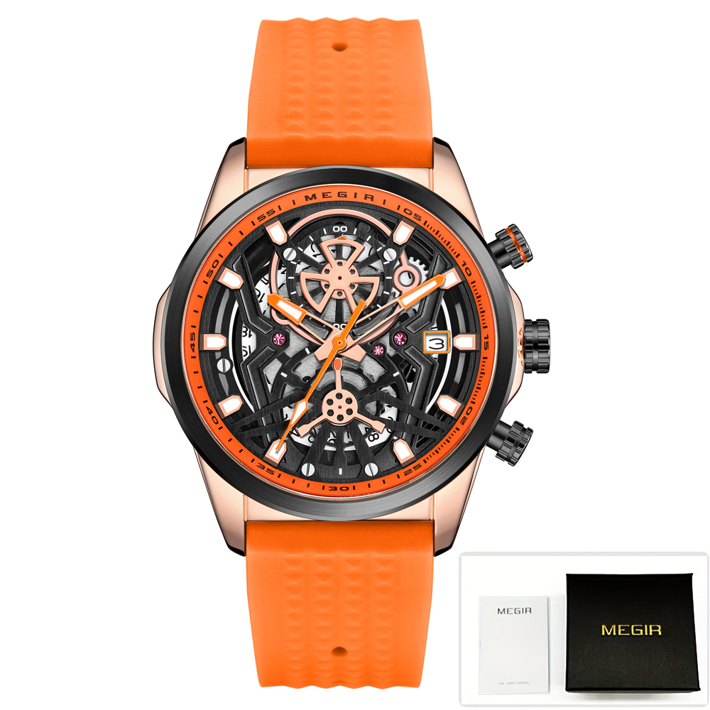 Sport Chronograph Watches for Men Top Luxury Brand MEGIR Quartz Waterproof Fashion Man WristWatch with Auto Date Luminous Hands