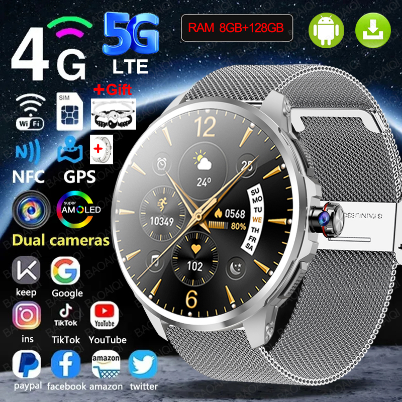 4G Full Network Smart Watch 1.95 inch Big Screen HD Video Call 8GB+128GB RAM 2100mAh Google Play WIFI GPS Sim Card 5G Smartwatch