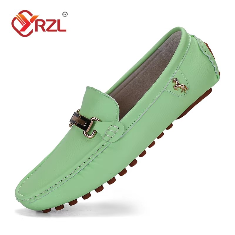 YRZL Shoes Men Handmade PU Leather Loafer Casual Driving Flats Slip-on Shoes Luxury Comfy Moccasins White Loafers Shoes for Men