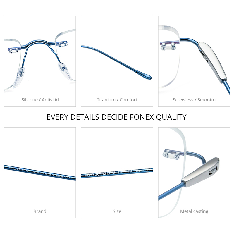 FONEX Titanium Glasses Frame Men Brand Design Square Rimless Frameless Eyeglasses Women Ultralight-Weight Japanese Eyewear 85708