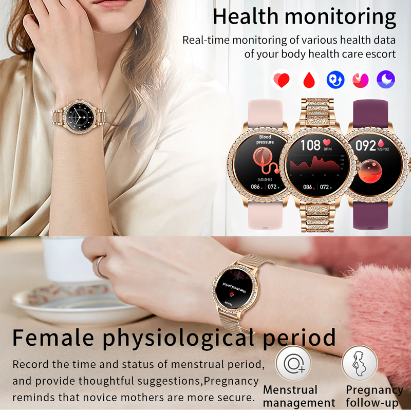 2025 New Fashion Women Smart Watch AMOLED HD Screen Sports Watch Health Heart Rate Voice Call Smart Watch For Android IOS