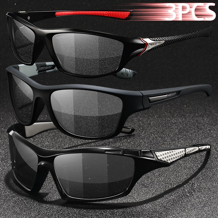 3PCS Photochromic Polarized Sports Vintage Sunglasses Men Women Cycling Driving Mountaineering Chameleon Sun Glasses UV400Eyewer