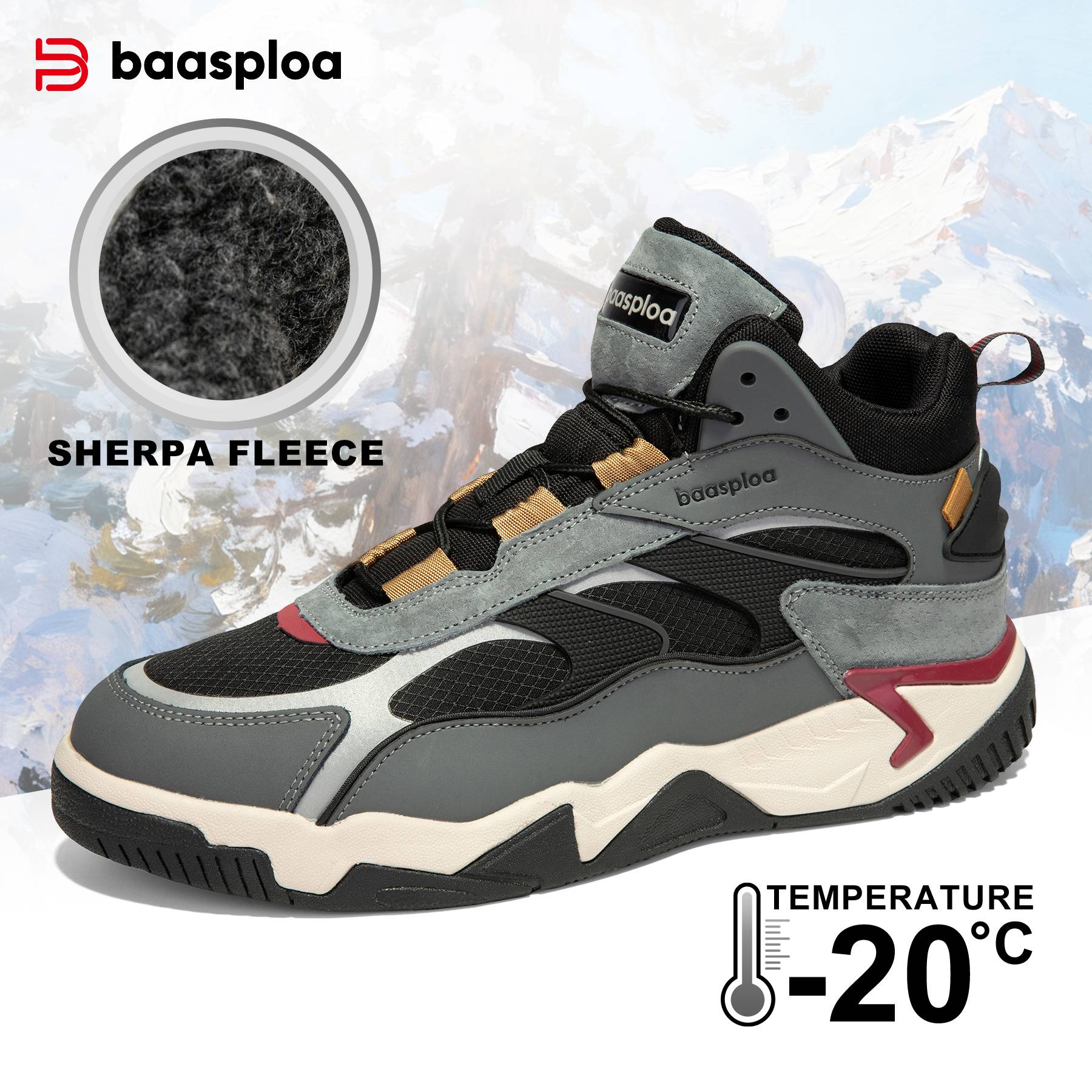 Baasploa Winter Men Leather Sneakers Casual Fashion Waterproof Sport Shoes For Man Plush Warm Male Sneakers Non-Slip Outdoor