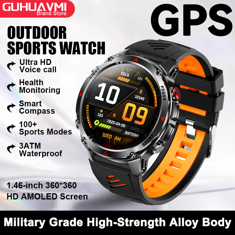2025 New Military Bluetooth Call Smart Watch Built-in GPS Compass Barometric Altimeter 10ATM Waterproof Sports Smartwatches Men