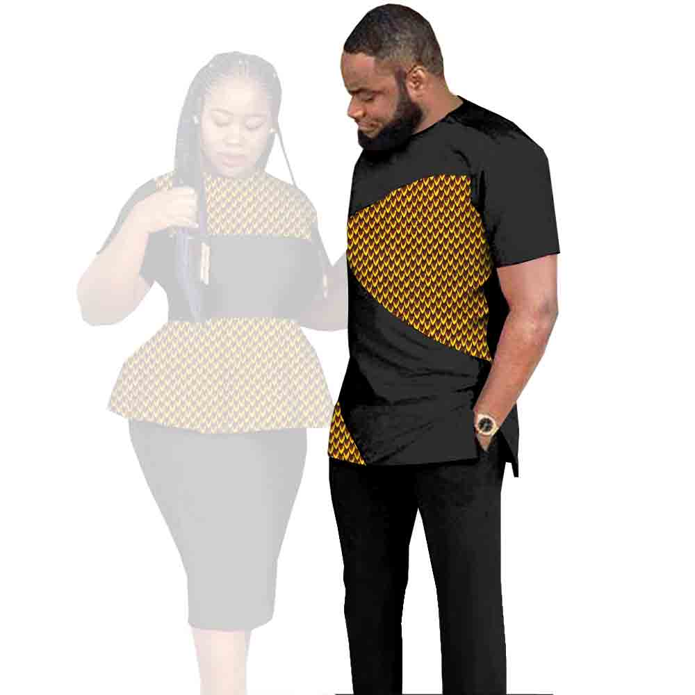 African Clothes for Couples Dashiki Women Patchwork Print Dresses Matching Men Outfit Top and Pants Sets Love Party Wear S20C010