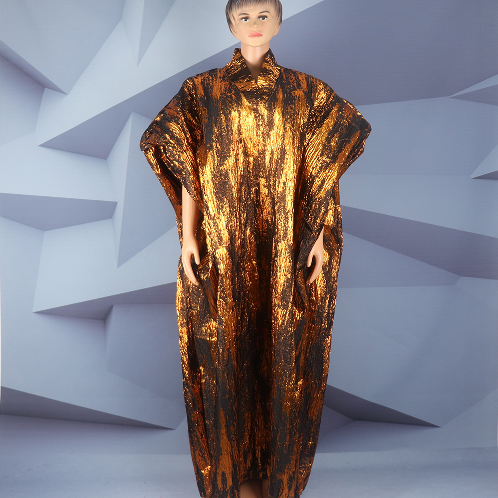 Fashion african dresses for woman BOUBOU custom bronzed jacquard fabric V-neck bat sleeve Dresses for chubby women