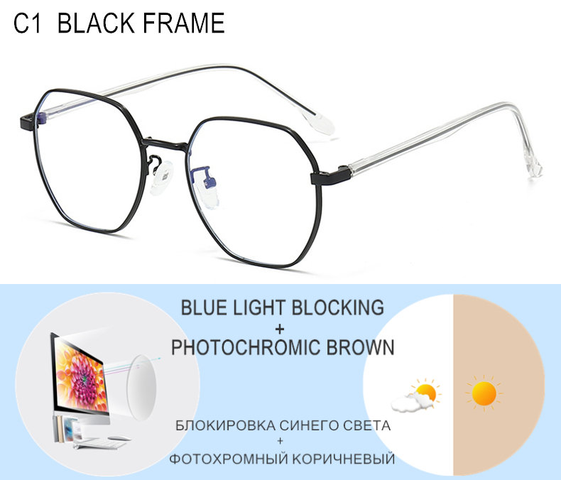 Prescription Custom Myopia Glasses Sphere -0.5 To -10 Men Women Upscale Alloy Polygonal Frame Nearsighted Spectacles F060