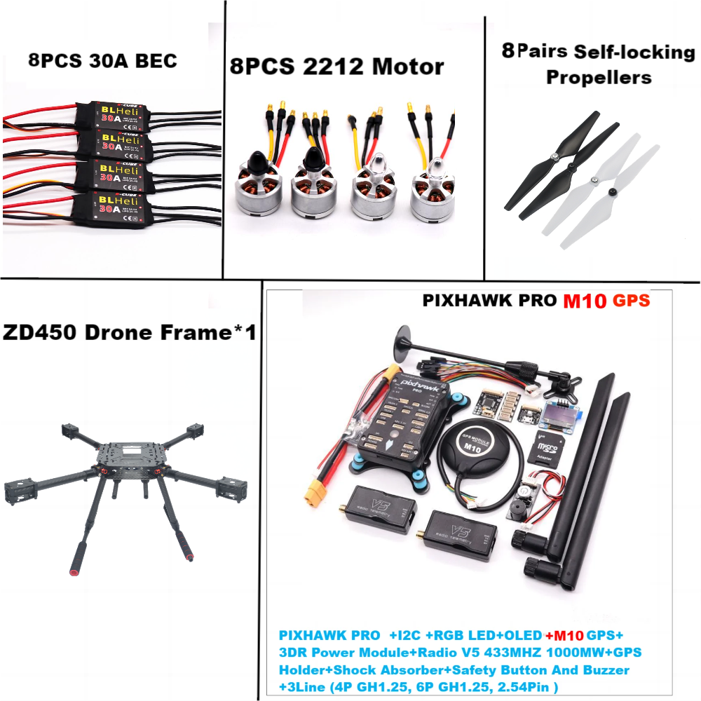 F450 PIXHAWK PRO M10 Dual motor Flight FiberFrame Kit Ardupilot 100MW Radio Telemetry Quadcopter BLHELI 30A ESC 2212 Motor