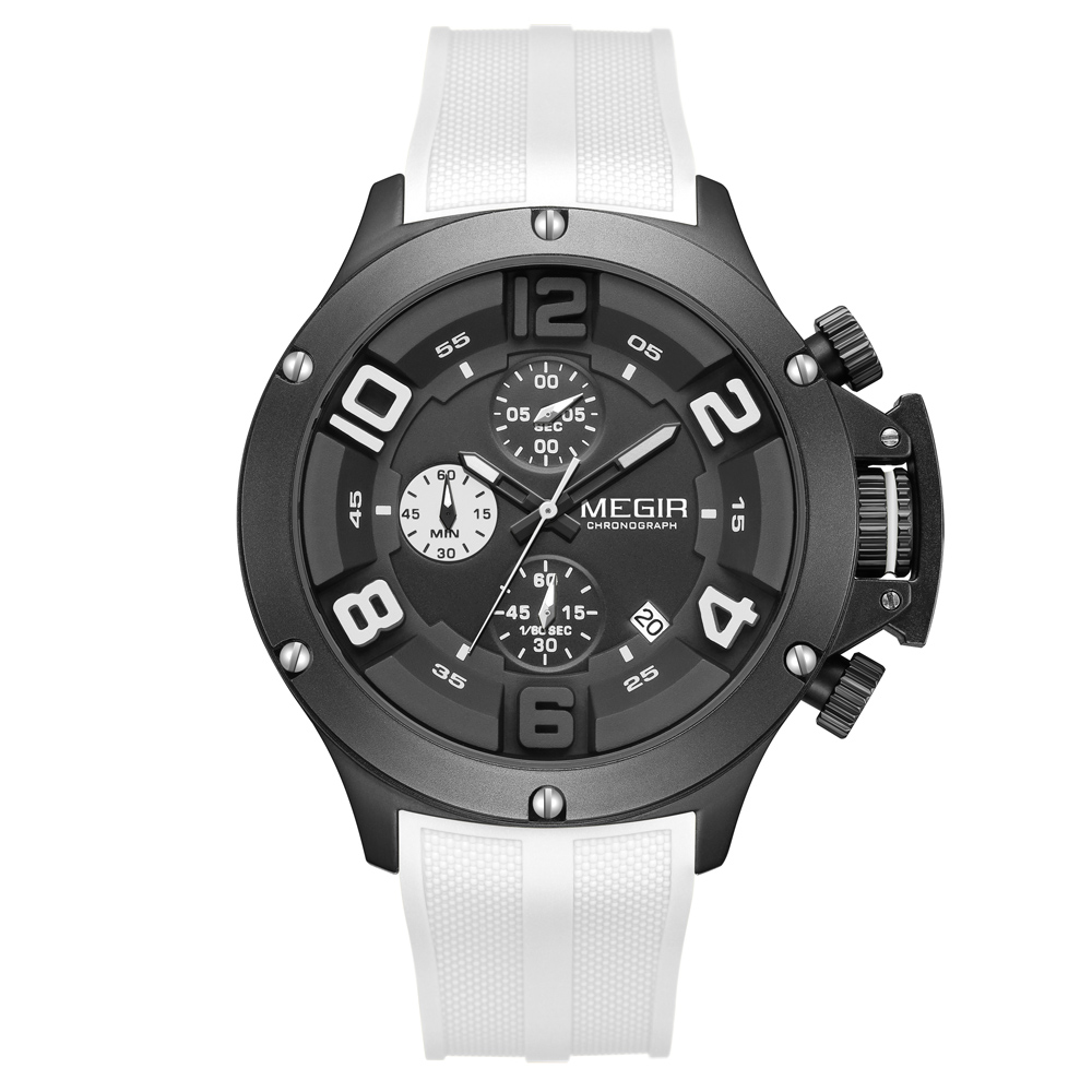 MEGIR 2025 Fashion Men's Silicone Strap Watch Luxury Calendar Chronograph Quartz Wristwatches Military Sport Luminous Clock Male
