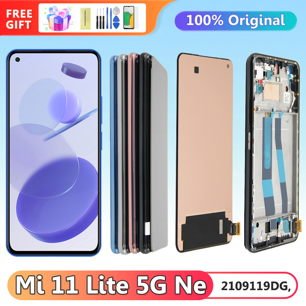 Display Screen for Xiaomi 11 Lite 5G NE 2109119DG, Lcd Display Digital Touch Screen with Frame for Mi 11 Lite 5G NE Replacment