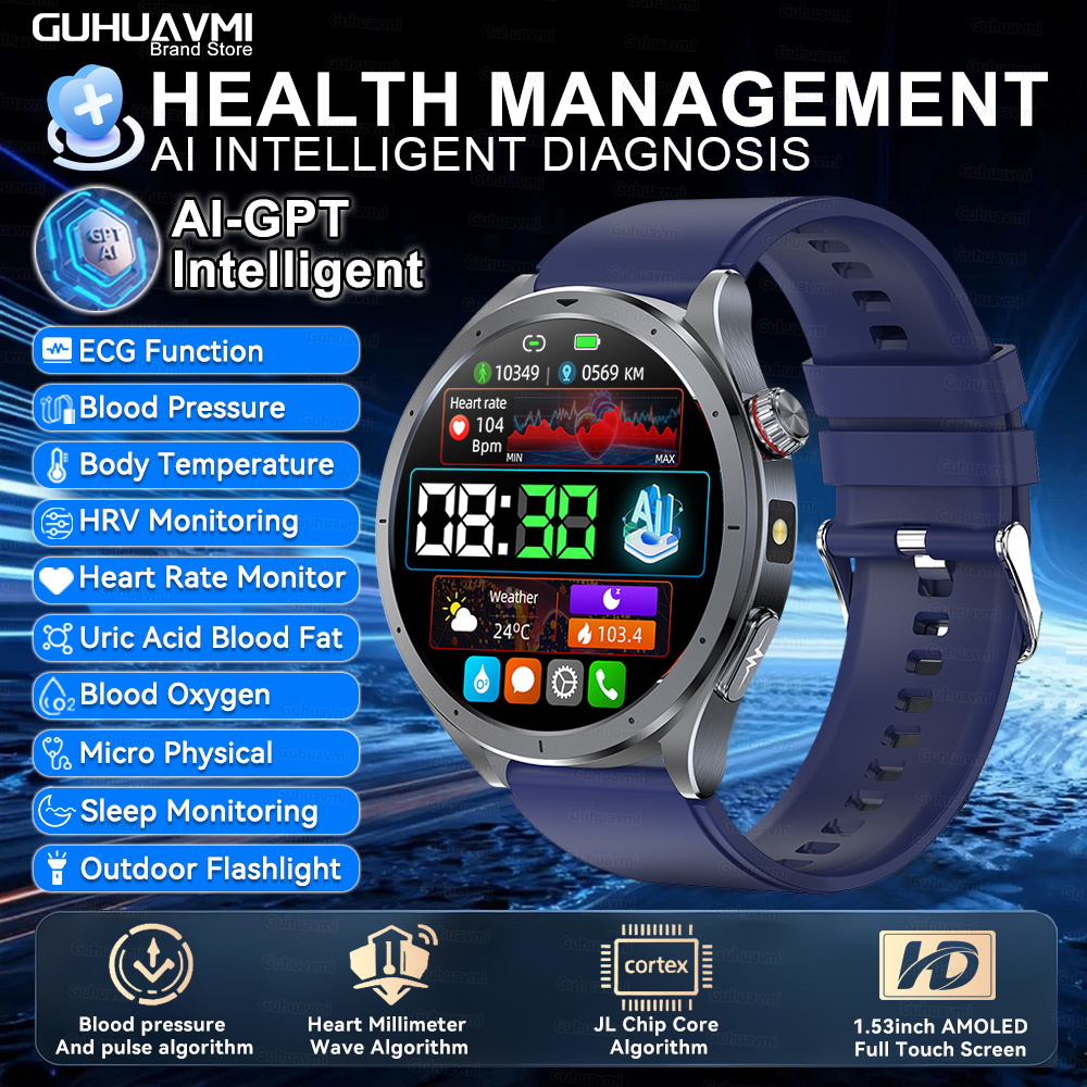 2025 New Body Fat Analysis Health Smart Watch ECG+PPG Uric Acid Blood Pressure Blood Oxygen Clock Call Smart Watch For Men Women
