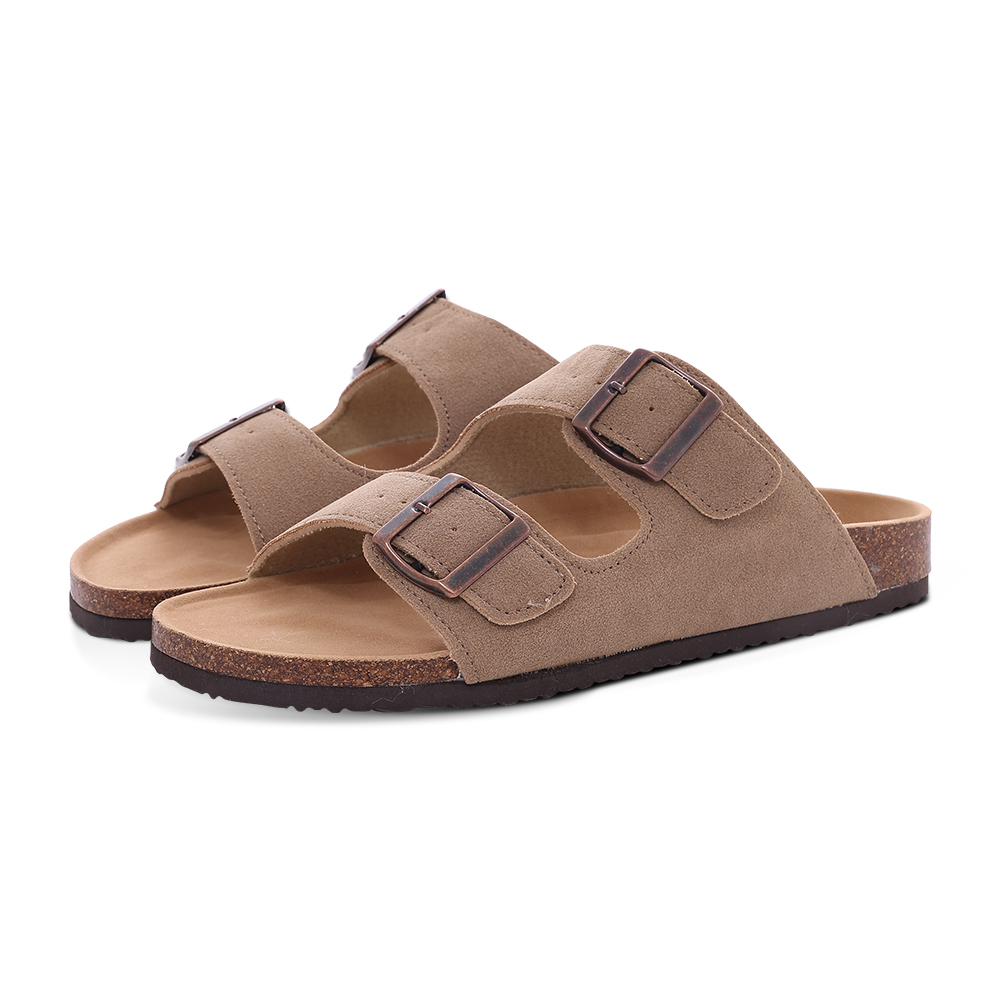 Eyriphy Summer Fashion Flat Slide with Arch Support Unisex Cork Sole Sandals Men and Women's Double Buckle PVC Material Slippers