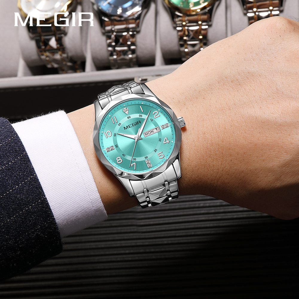 MEGIR Top Original Men Watches Waterproof Stainless Steel Date Watch Man Waterproof Quartz Luminous Wristwatch Relogio Masculino