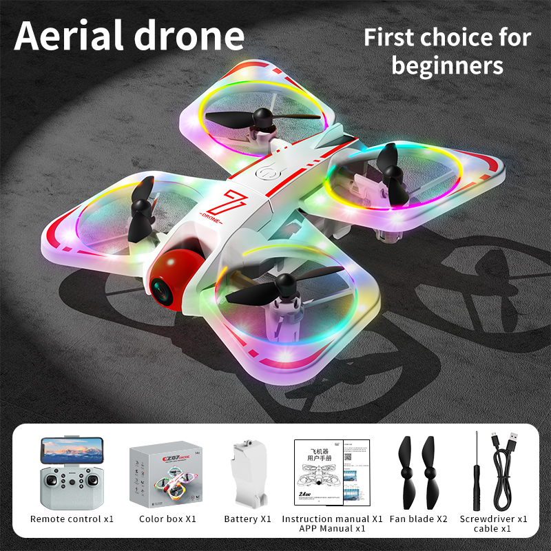 CZ07 RC Quadcopter Drone: 4K Dual-Camera WiFi, 360° Stunts, Rotating Color Lights, Optical Flow, Kids Toy Gift