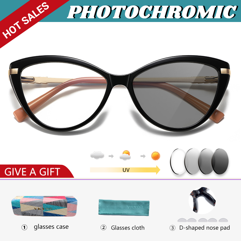 VKYEE Cat Eye Photochromic Anti Blue Ray Reading Glasses Women Myopia Hyperopia Prescription Custom Optical Eyeglasses PFD2111
