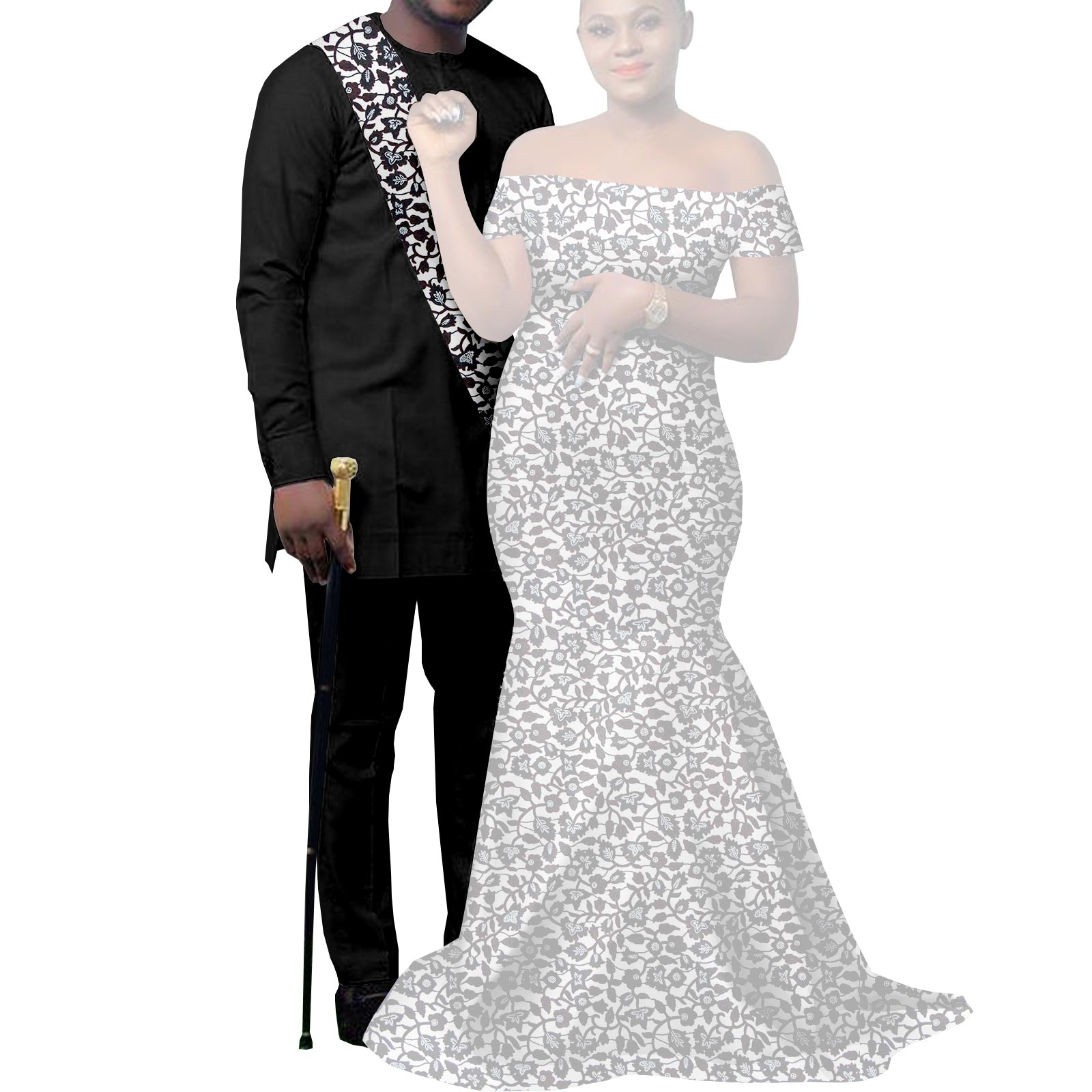 African Clothes for Couples Bazin African Print Long Dresses for Women Match Men Outfits Dashiki Top and Pants Sets Y22C023