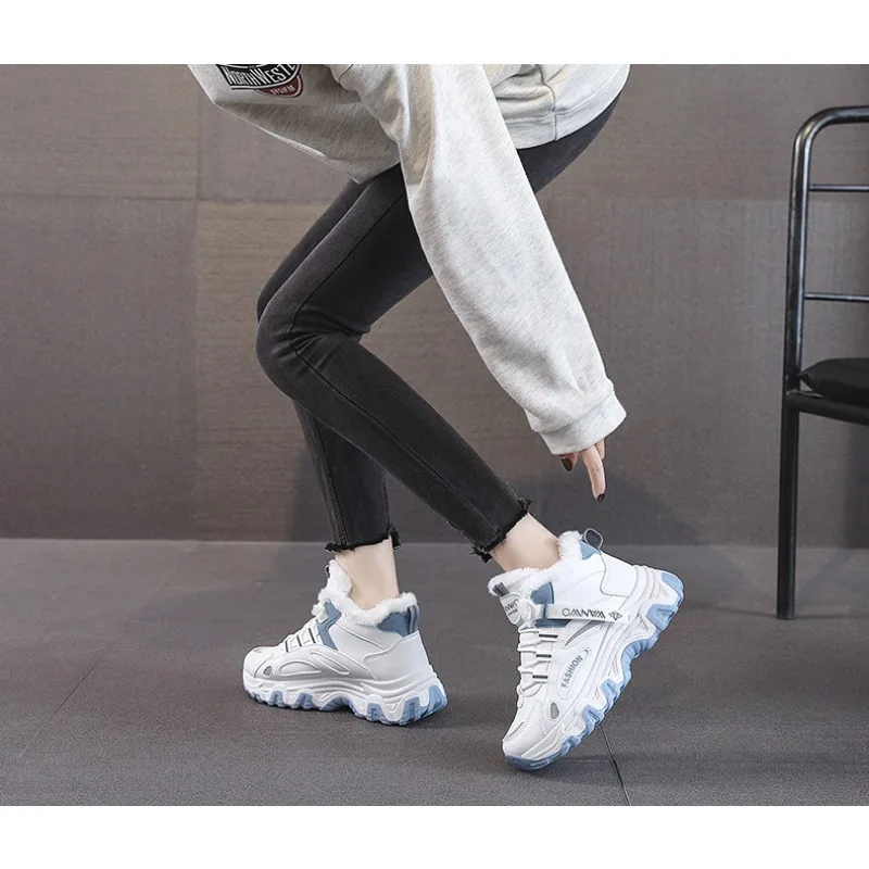 Women's White Winter Sneakers with Plush Lining and Chunky Sole - Warm High-Top Athletic Shoes for Cold Weather zapatos de mujer