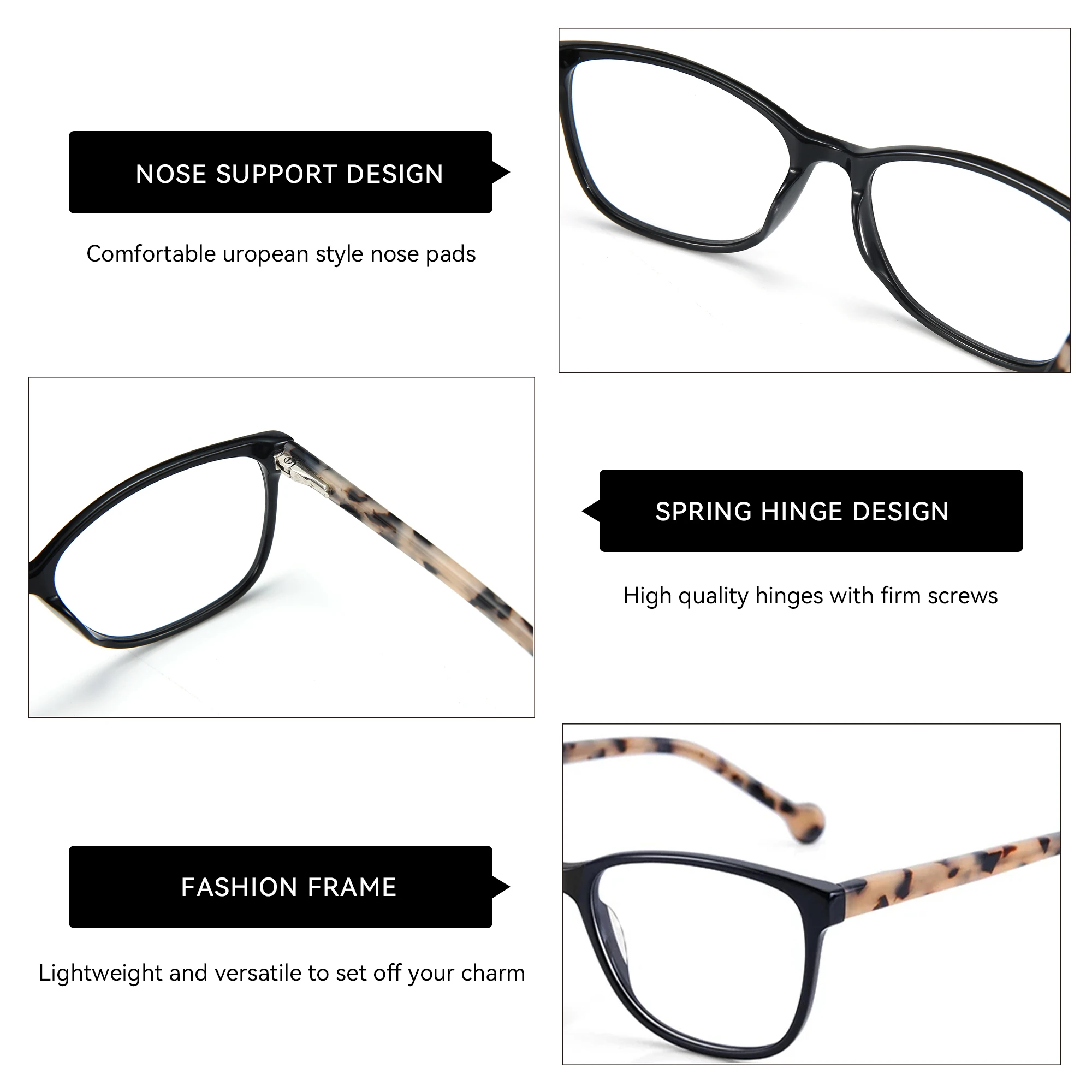 ZENOTTIC Fashion Acetate Prescription Eyeglasses Progressive Optical Glasses For Women Anti Blue Light Protection Myopia Eyewear