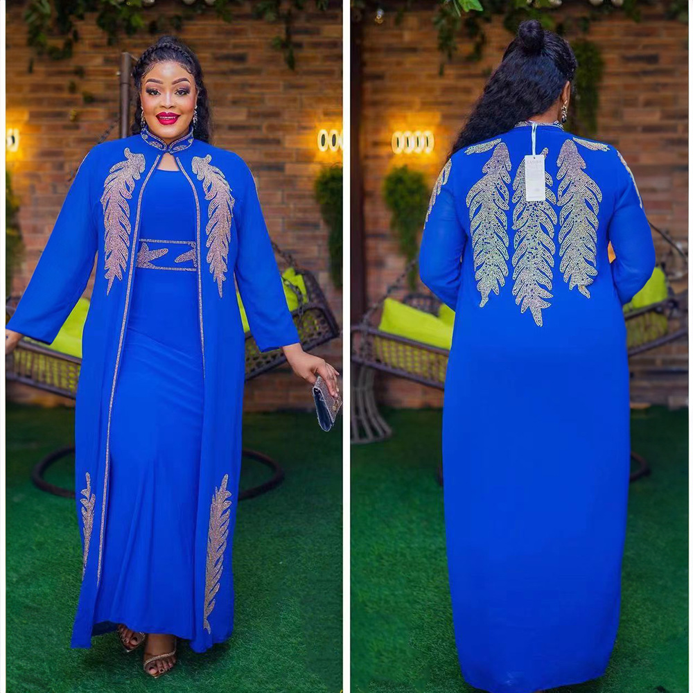 Customized  Customized Plus Size African Party Dresses for Women Chiffon Boubou Ankara Dashiki 2 PCS Set Outfit Dubai Kaftan Aba