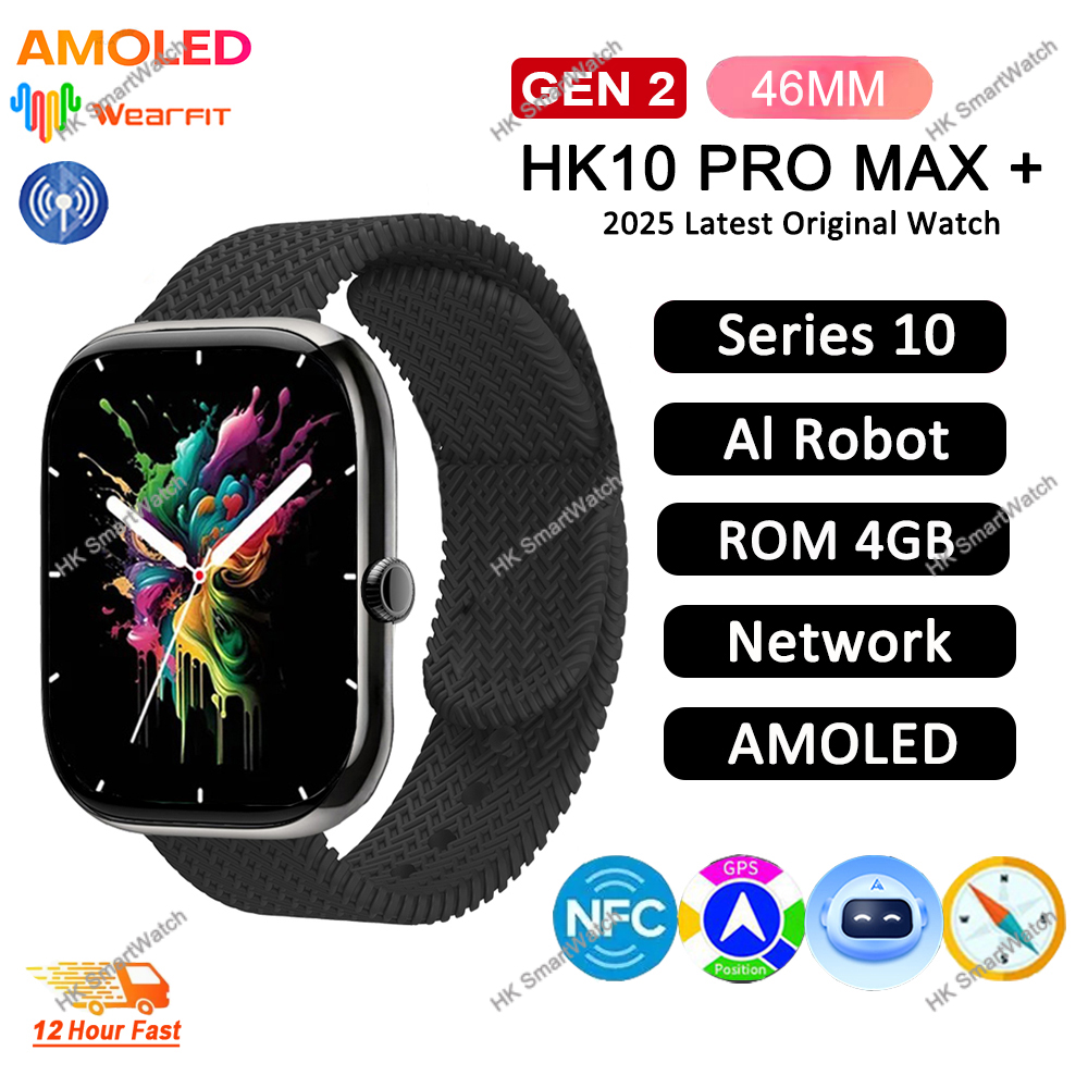 2025 HK10 Pro Max Plus GEN2 SmartWatch Original Series 10 AI ROBOT AMOLED NFC Compass GPS 4GB Local Album Music Network Watch