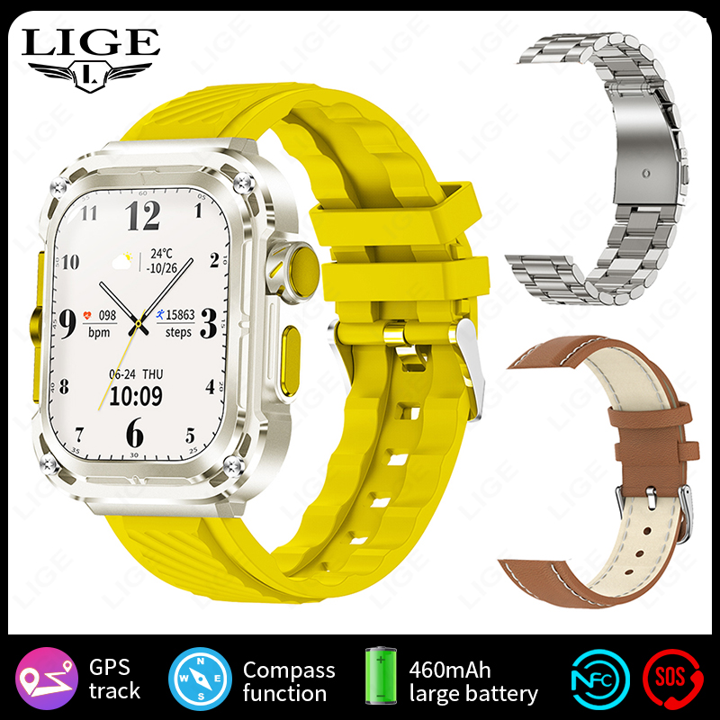 LIGE New GPS Tracker Smart Watch 460mAh Battery 2.1'' HD Screen NFC Compass Men Smartwatch Military Outdoor Sports Watches 2025