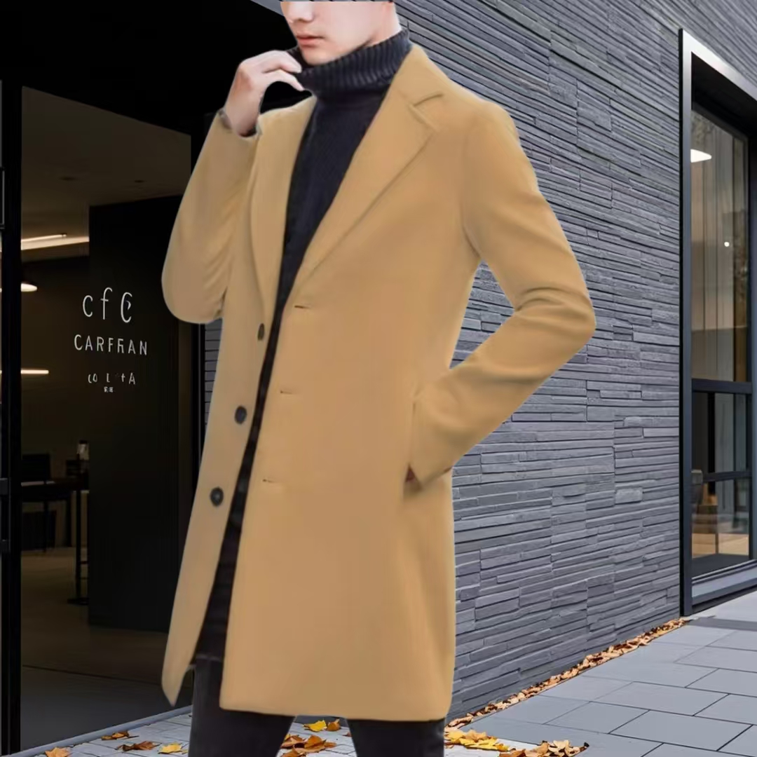 Men's Wool Blend Trench Pea Coat Formal Jacket Peak Lapel Stand Collar Notch Lapels Daily Life Celebrity Style