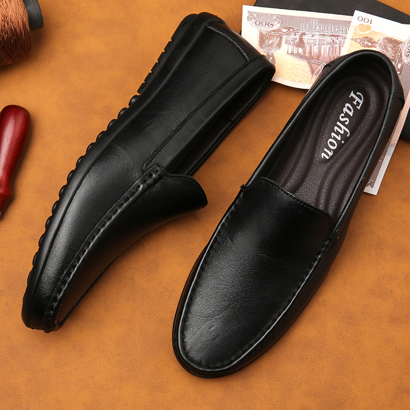 Spring Genuine Leather Men's Loafers Handmade Moccasins Casual Shoes Soft Sole Mens Business Flat Brown Minimalist Leather Shoes