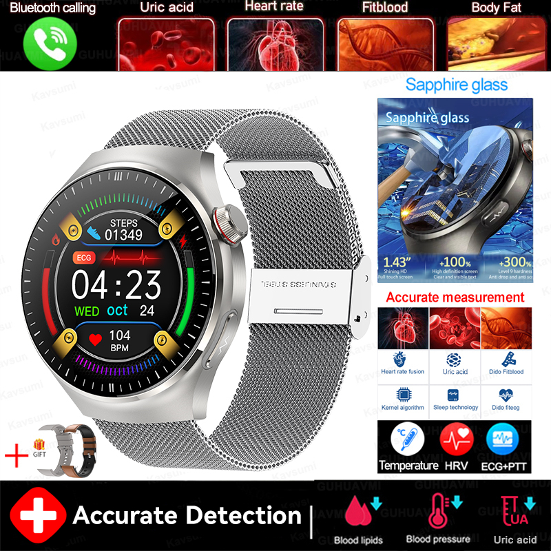 2025 New Blood Lipids Uric Acid Blood pressure Smart Watch Men ECG+PPG Fitness Tracker Clock Heart Rate Bluetooth call Smartwatc