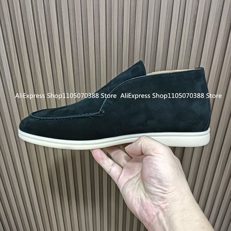 UnisexFlat Bottomed Walking Sheepskin Suede Loafers Women's Shoes Ankle Boots  All Genuine Leather High Tube Men's Casual Shoes