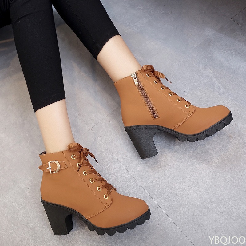 New Spring Winter Fashionable versatile Women Boots Lace-up Fashionable versatile Ladies Shoes comfortable High Heels Boots