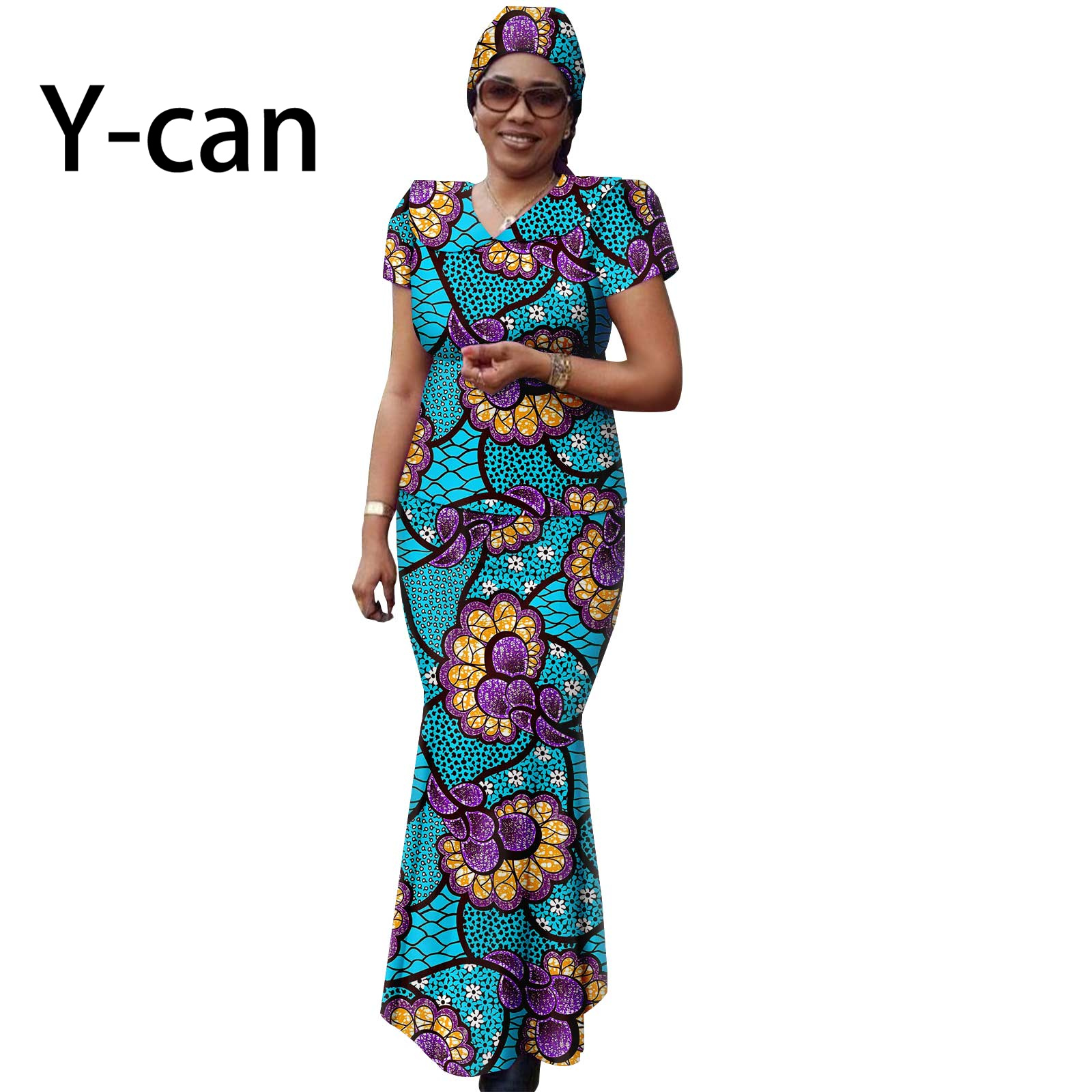 African Women Set Ankara Print Traditional Doll Collar Top and Skirts Match Headscarf Bazin Riche Dashiki Lady Outfits Y2326003