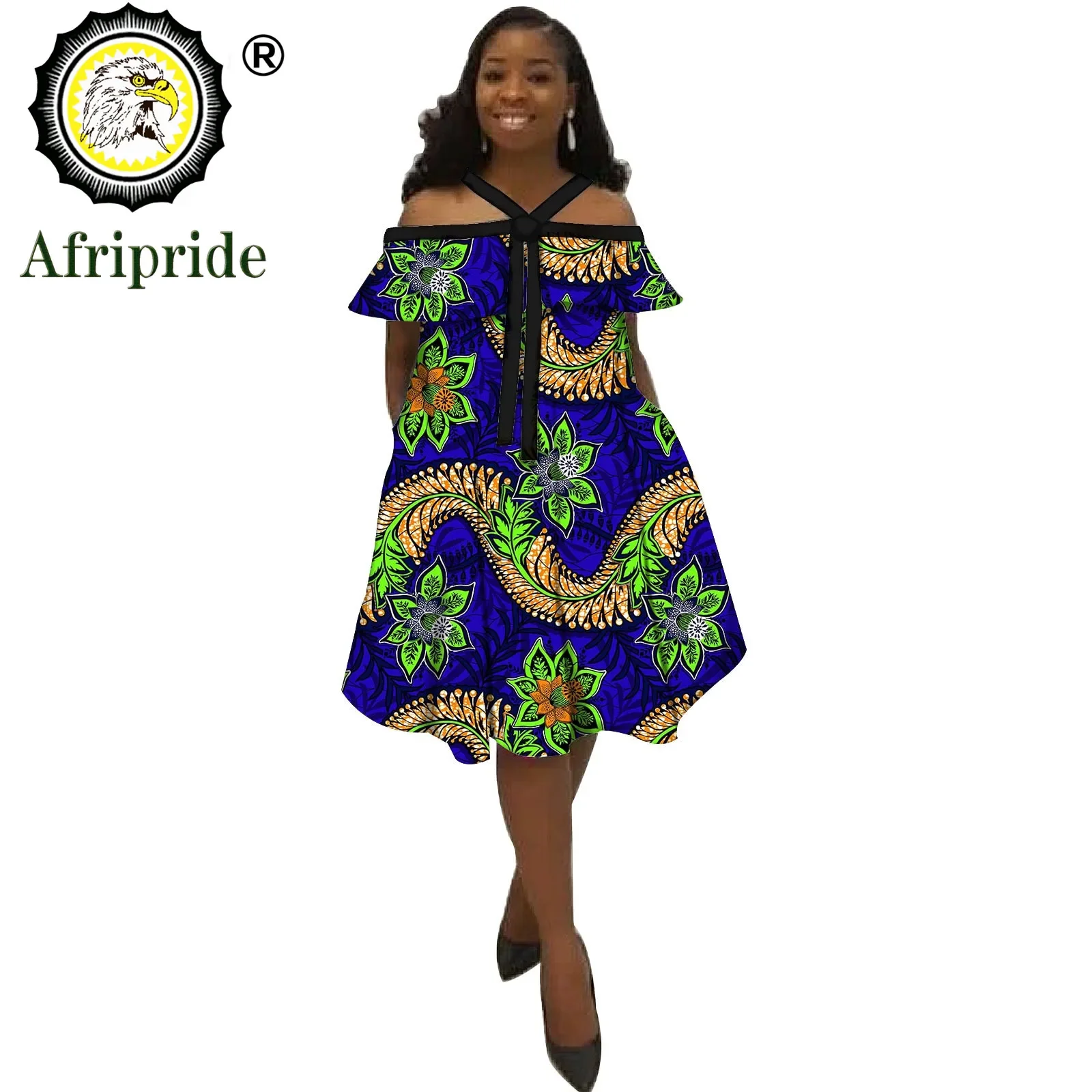 African Dresses for Women's Explosion Models Spring Positioning Printing Ethnic Skirt with Bow Tie AFRIPRIADE S1925027