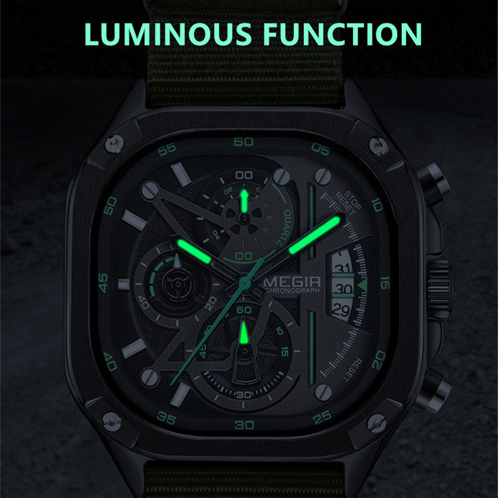 MEGIR Men's Watch Orange Canvas Strap Sports Wristwatch Chronograph Luminous Calendar Quartz Watches Clock Montre Homme 2217