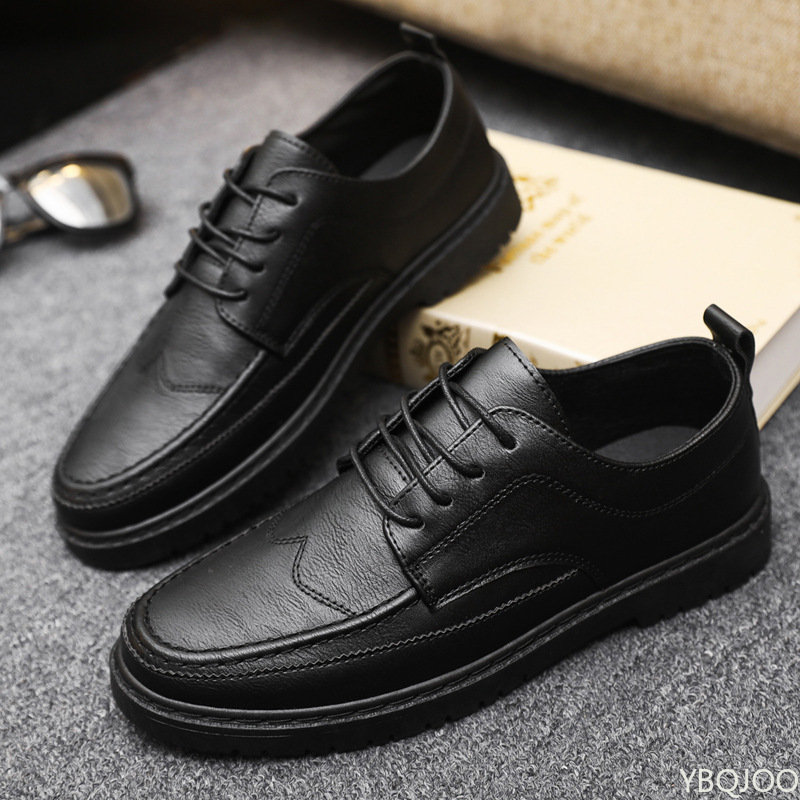 Men's Casual Leather Shoes Trendy Summer Breathable Black Work Shoes Casual Classic Fashion Formal Comfortable Flat Shoes
