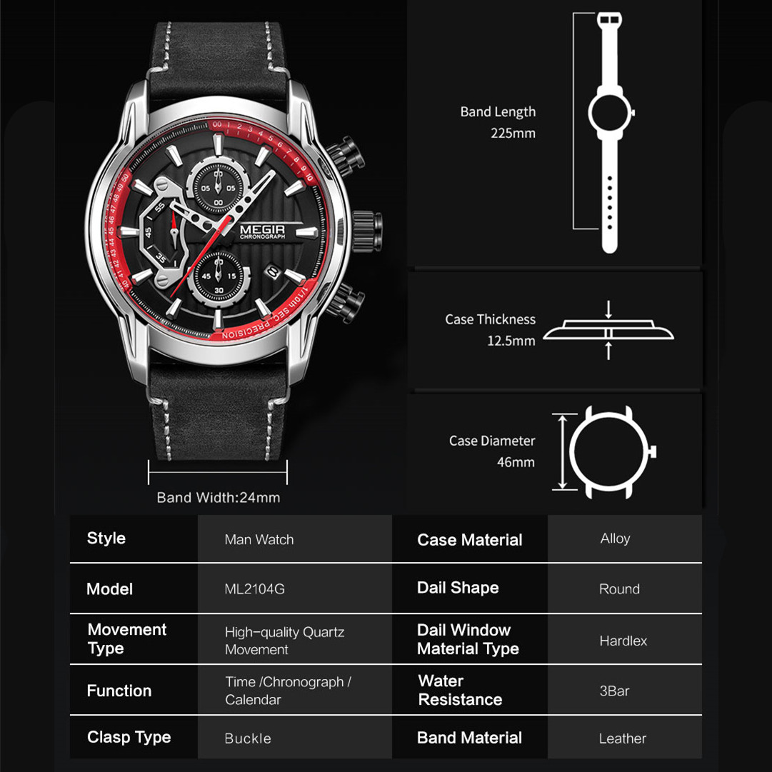 MEGIR Fashion Men's Sports Watches Chronograph Luxury Quartz Clock Leather Casual Wristwatch Army Military Watch Reloj Hombre