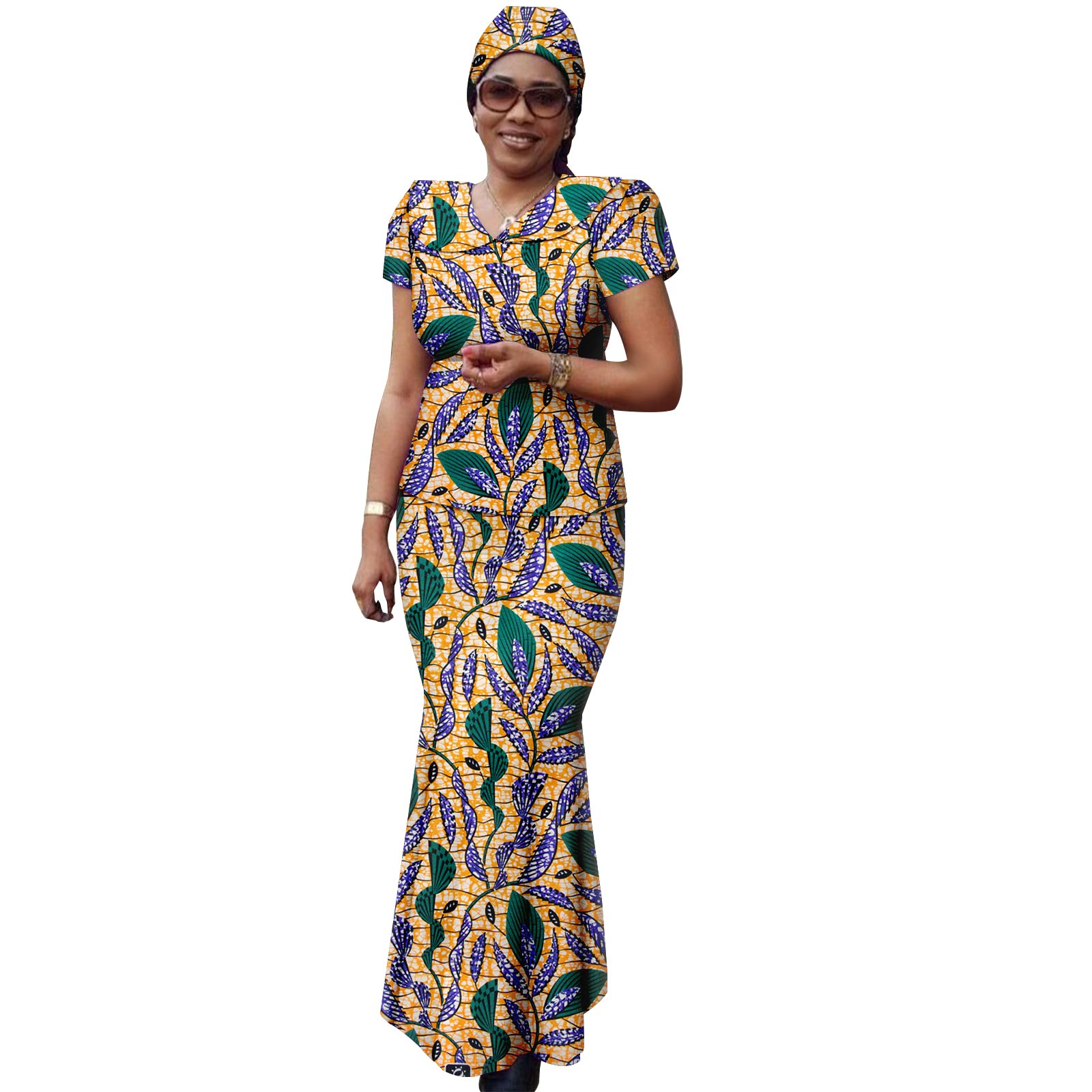 African Women Set Ankara Print Traditional Doll Collar Top and Skirts Match Headscarf Bazin Riche Dashiki Lady Outfits Y2326003