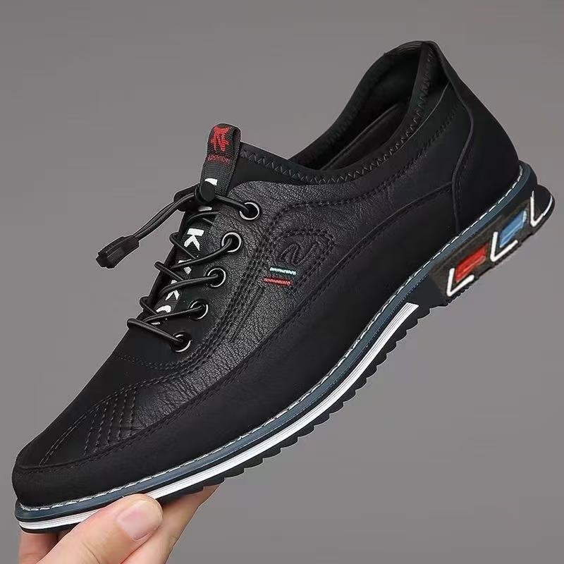 Spring Luxury Men's Casual Leather Shoes Elastic Band Business Flats Loafers for Men Soft Sole Peas Shoes Soft Men's Sneakers